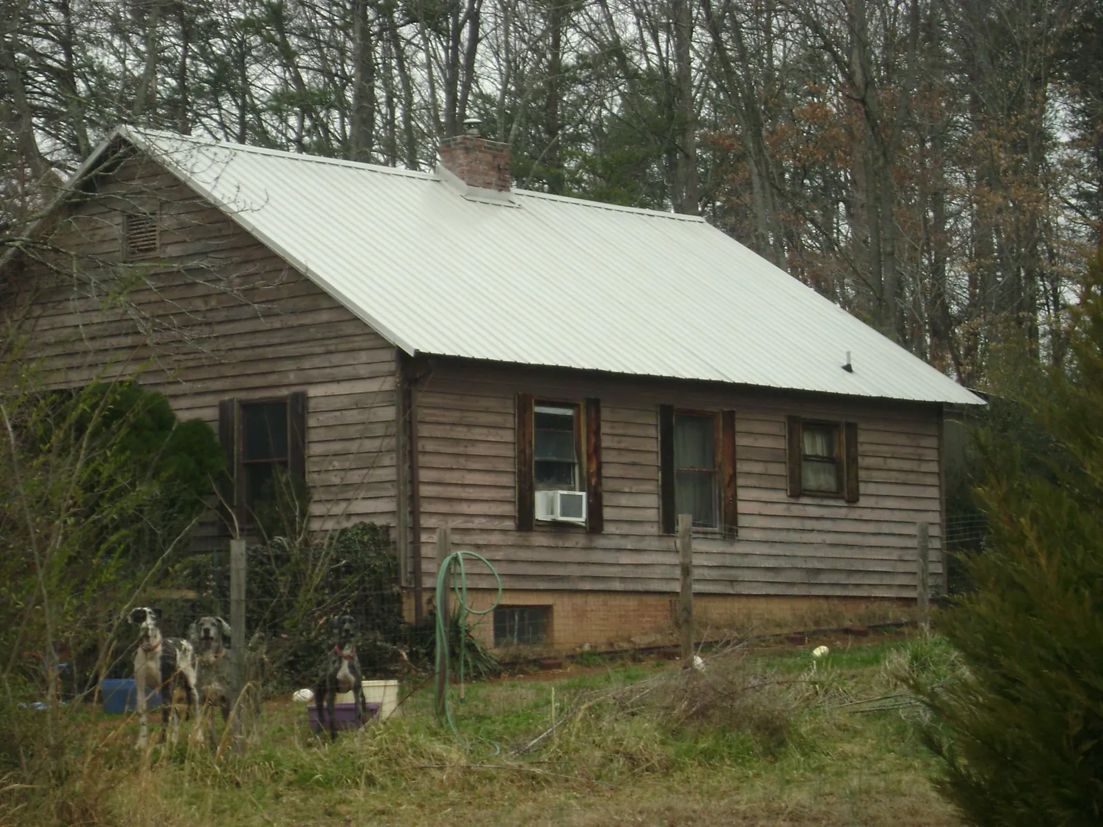 White metal roof on an old wood sided farmhouse, from a Asphalt Shingle Roof Repair job in Gretna